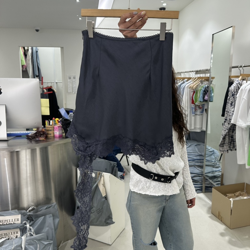 REPELLER韓國直郵女裝新品休閑26春夏半身裙中短裙不對稱蕾絲REPELLER半身裙/中短裙