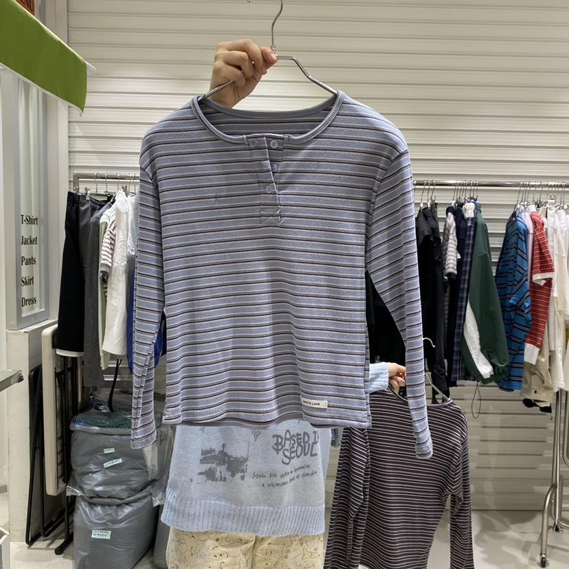 BRICKLANE韓國代購女裝新品職業人氣休閑時尚長袖T恤紐扣BRICKLANE長袖T恤圖色1