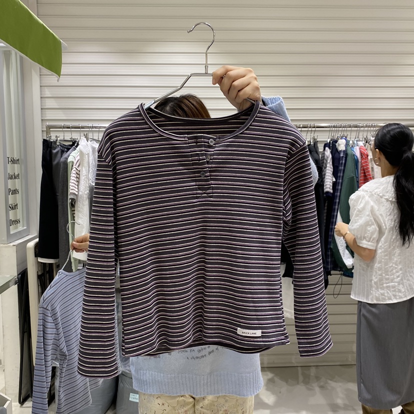 BRICKLANE韓國代購女裝新品職業人氣休閑時尚長袖T恤紐扣BRICKLANE長袖T恤圖色2