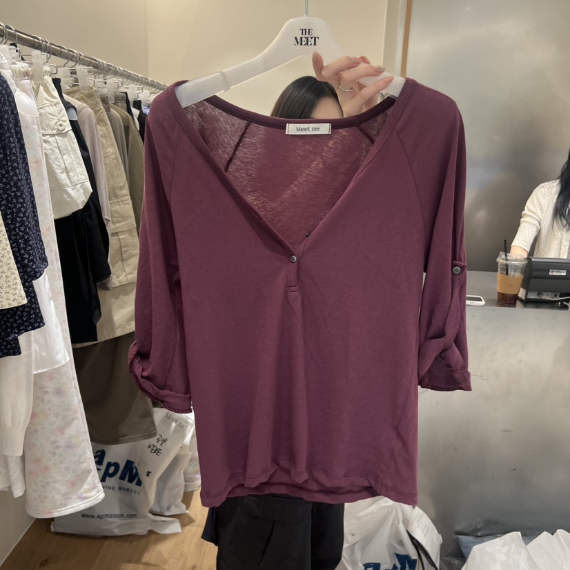 MEET ME韓國代購女士新款職業時尚推薦26春夏長袖T恤不含內搭MEET ME長袖T恤圖色2