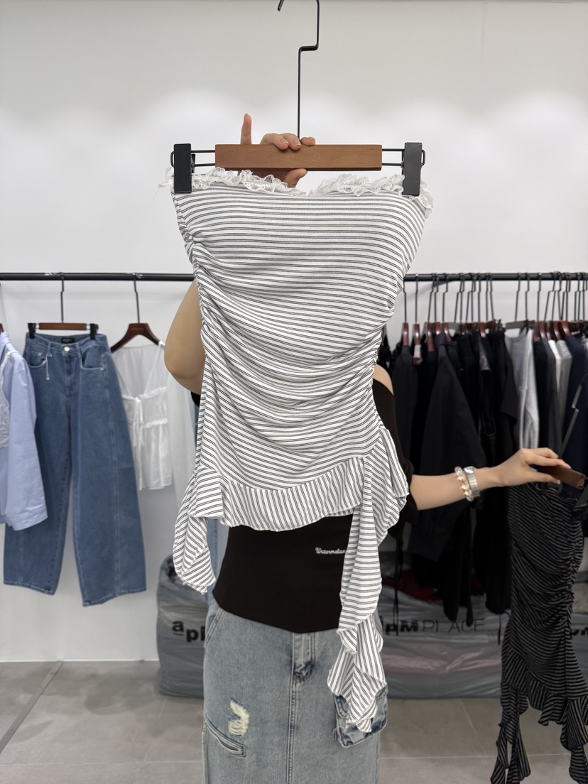 WATERMELON韓國直郵女士新品26春夏時尚吊帶背心蕾絲條紋WATER MELON吊帶/背心