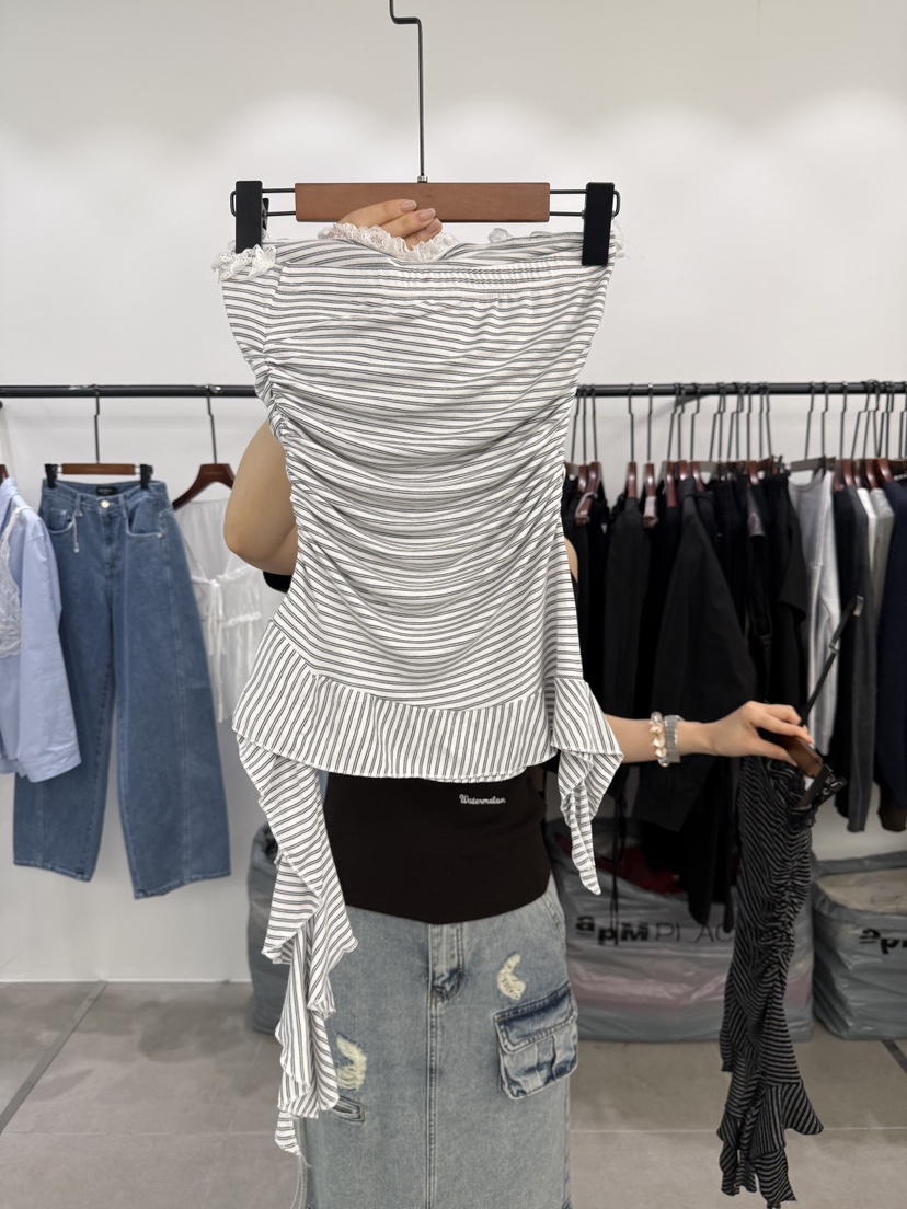 WATERMELON韓國直郵女士新品26春夏時尚吊帶背心蕾絲條紋WATER MELON吊帶/背心圖色1