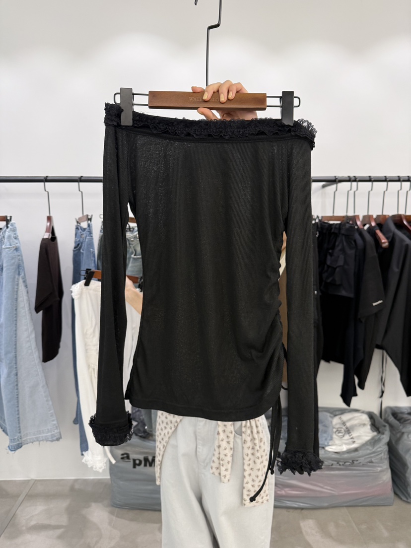 WATERMELON韓國代購女士新款職業推薦26春夏人氣長袖T恤蕾絲WATER MELON長袖T恤圖色2