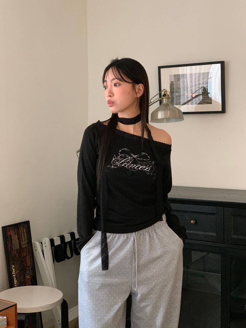 MORE THAN-P韓國代購女裝新品人氣休閑時尚長袖T恤含脖帶MORE THAN長袖T恤