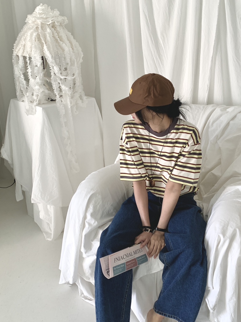 DAVICHI/D.SECOND韓國代購女裝新品推薦職業T恤寬松條紋DAVICHI/D.SECONDT恤