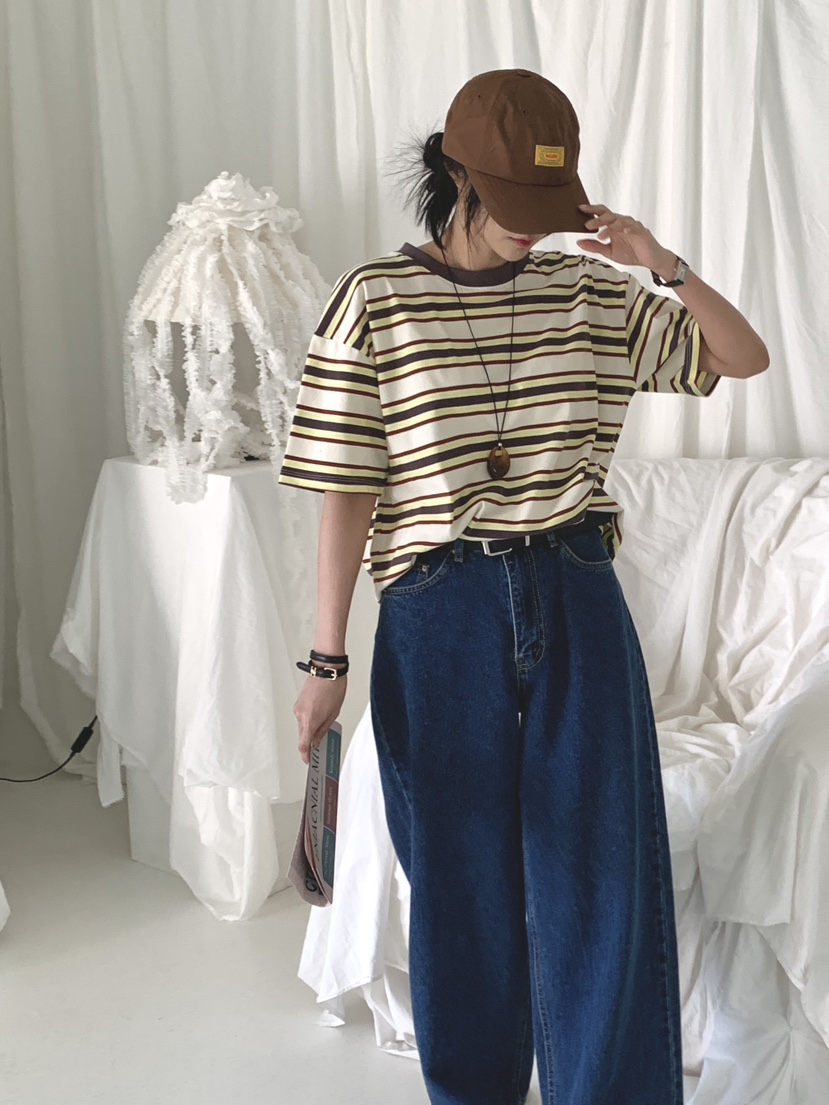 DAVICHI/D.SECOND韓國代購女裝新品推薦職業T恤寬松條紋DAVICHI/D.SECONDT恤