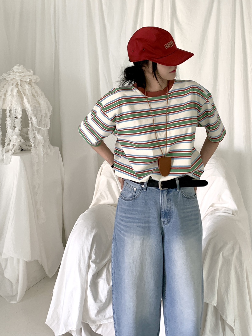 DAVICHI/D.SECOND韓國代購女裝新品推薦職業T恤寬松條紋DAVICHI/D.SECONDT恤