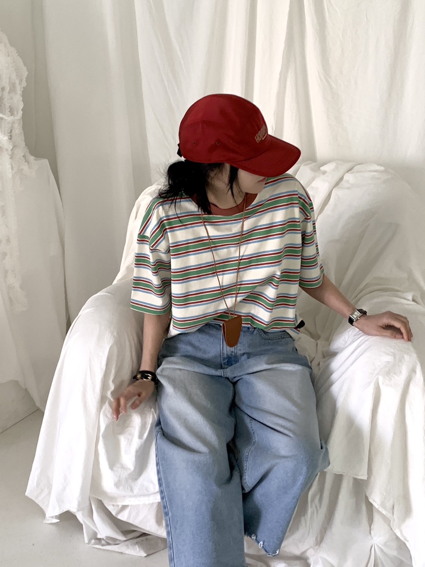 DAVICHI/D.SECOND韓國代購女裝新品推薦職業T恤寬松條紋DAVICHI/D.SECONDT恤