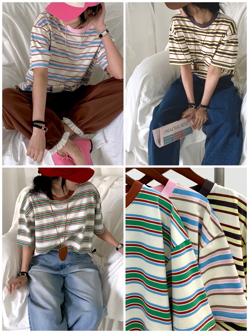 DAVICHI/D.SECOND韓國代購女裝新品推薦職業T恤寬松條紋DAVICHI/D.SECONDT恤