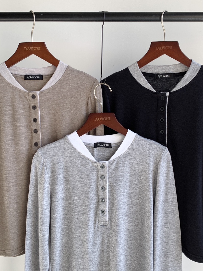 DAVICHI/D.SECOND韓國東大門直郵女士新款職業長袖T恤紐扣DAVICHI/D.SECOND長袖T恤