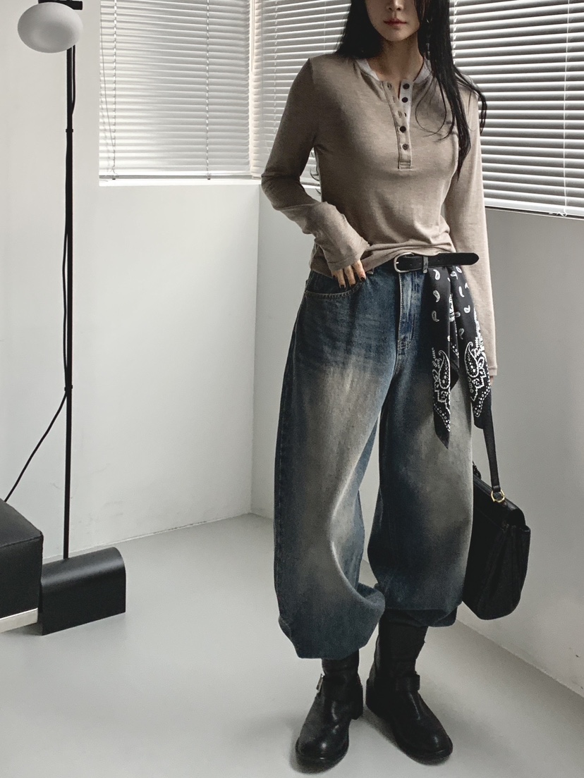 DAVICHI/D.SECOND韓國東大門直郵女士新款職業長袖T恤紐扣DAVICHI/D.SECOND長袖T恤