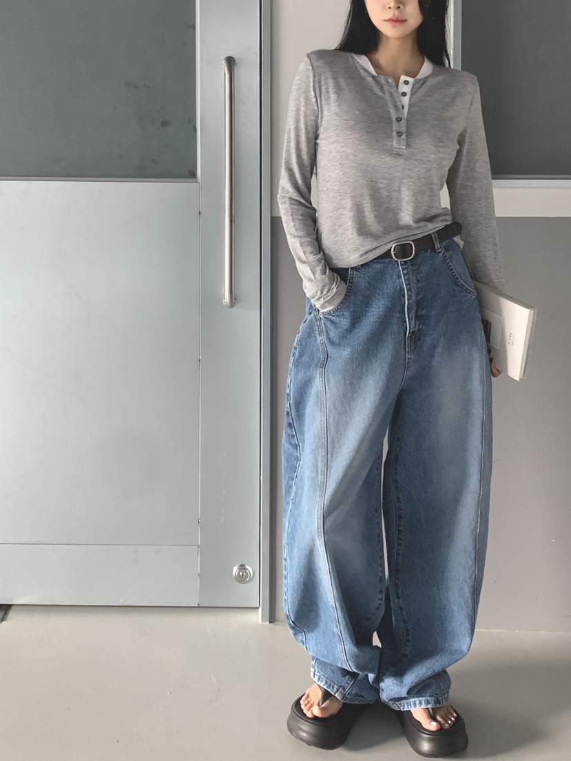 DAVICHI/D.SECOND韓國東大門直郵女士新款職業長袖T恤紐扣DAVICHI/D.SECOND長袖T恤