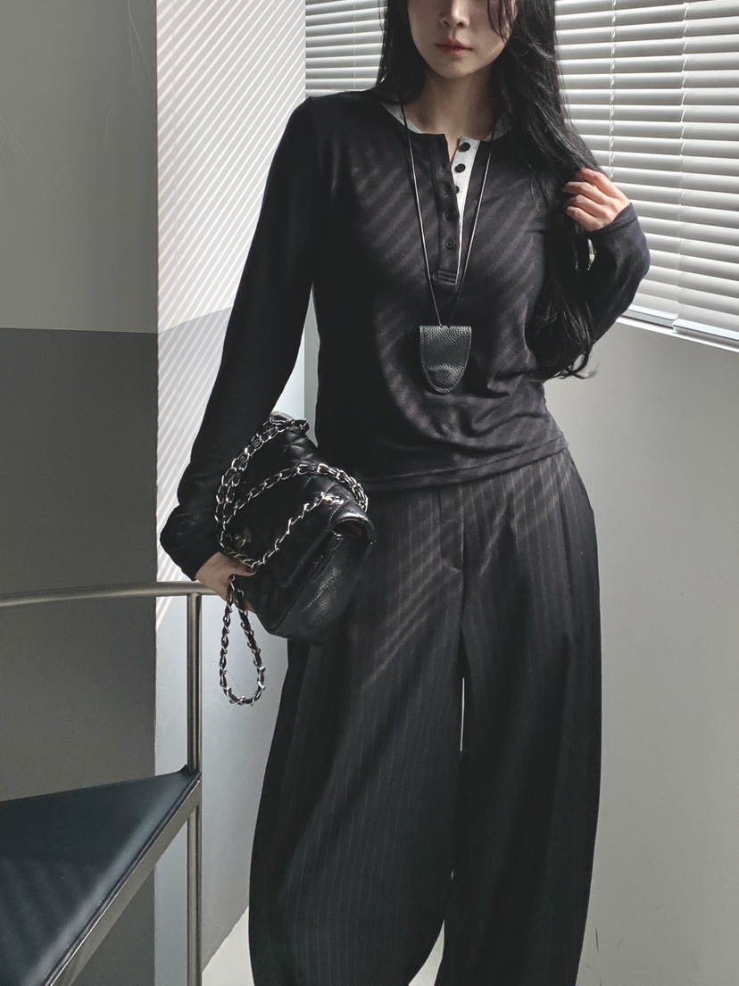 DAVICHI/D.SECOND韓國東大門直郵女士新款職業長袖T恤紐扣DAVICHI/D.SECOND長袖T恤