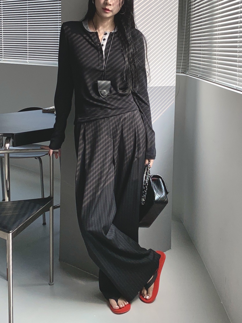 DAVICHI/D.SECOND韓國東大門直郵女士新款職業長袖T恤紐扣DAVICHI/D.SECOND長袖T恤