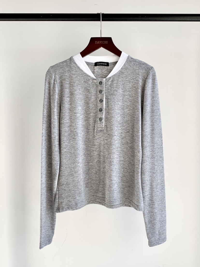 DAVICHI/D.SECOND韓國東大門直郵女士新款職業長袖T恤紐扣DAVICHI/D.SECOND長袖T恤圖色1