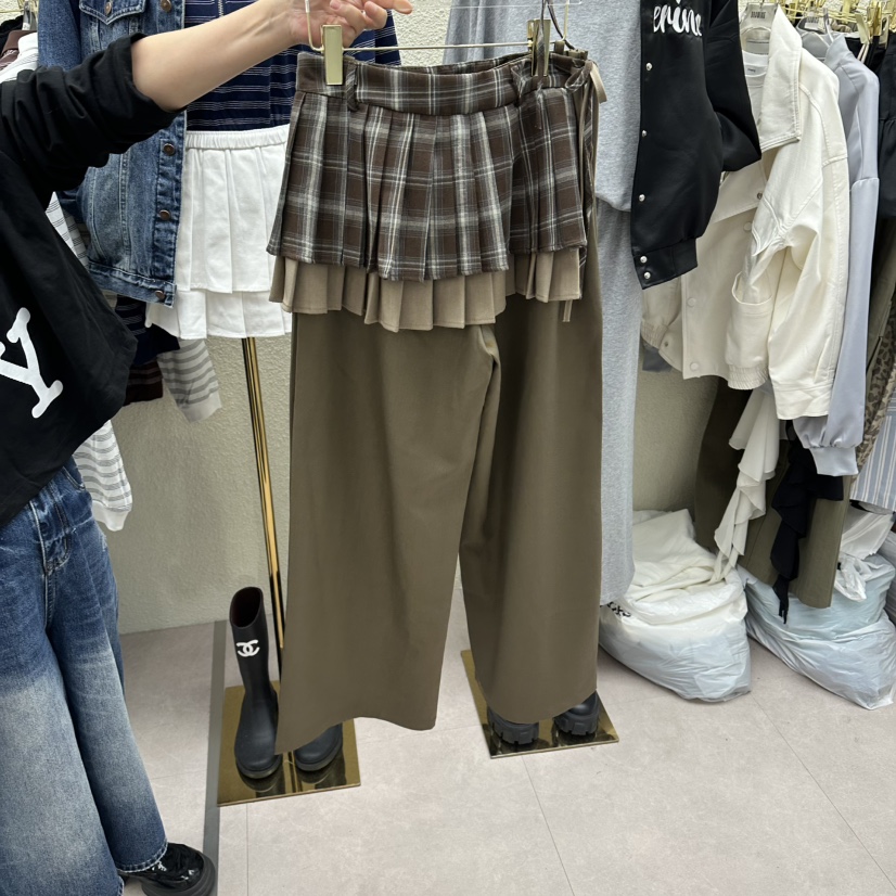 DRAWING韓國直郵實拍女裝新款熱賣26春夏裙褲套裝格紋褶裥DRAWING裙褲