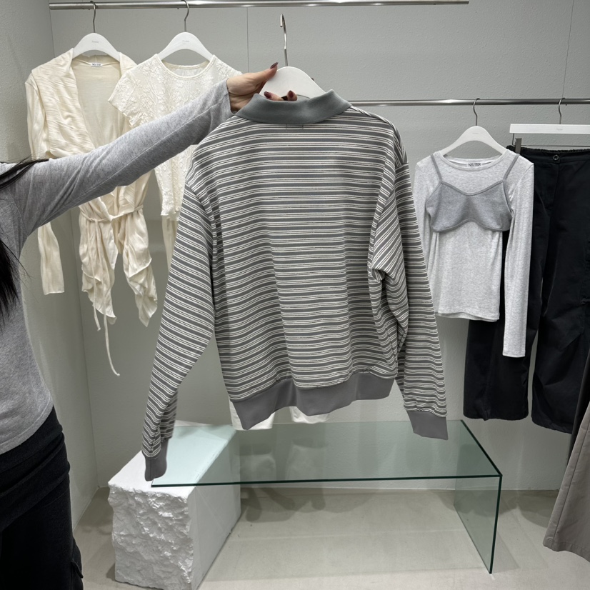 NEUTER韓國代購女裝新款職業推薦熱賣26春夏休閑長袖T恤條紋NEUTER長袖T恤