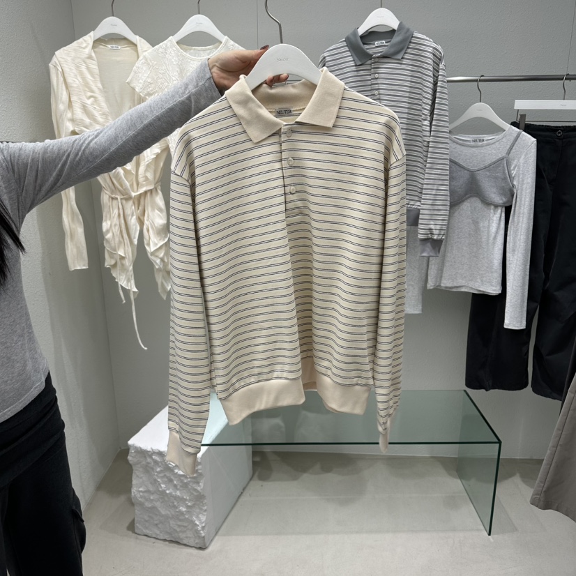 NEUTER韓國代購女裝新款職業推薦熱賣26春夏休閑長袖T恤條紋NEUTER長袖T恤圖色1