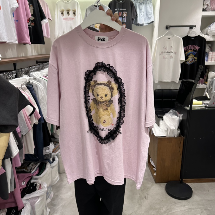 EVE韓國直郵實拍女士新款時尚人氣26春夏職業休閑T恤蕾絲EVET恤圖色2