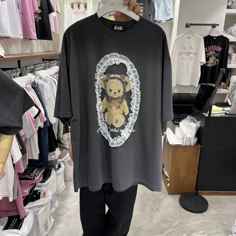 EVE韓國直郵實拍女士新款時尚人氣26春夏職業休閑T恤蕾絲EVET恤圖色3