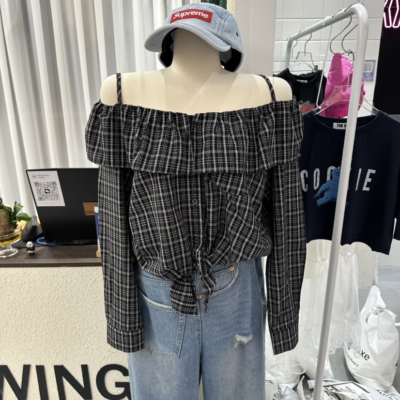 DRAWING韓國東大門代購女裝新款職業休閑熱賣襯衫蕾絲衫格子DRAWING襯衫/蕾絲衫圖色2