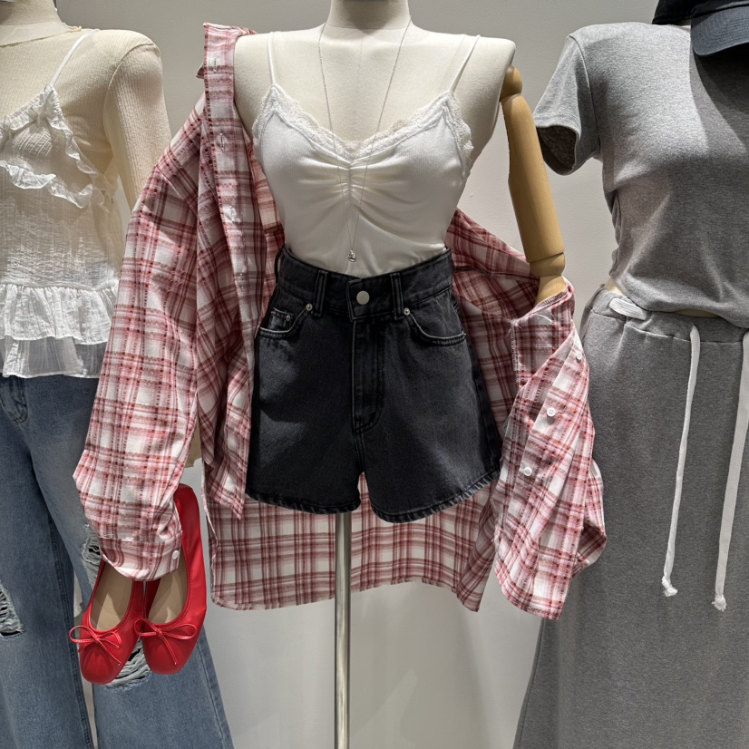 BAIE.38韓國代購女士新品熱賣襯衫蕾絲衫不含內搭格子寬松BAIE.38襯衫/蕾絲衫圖色3