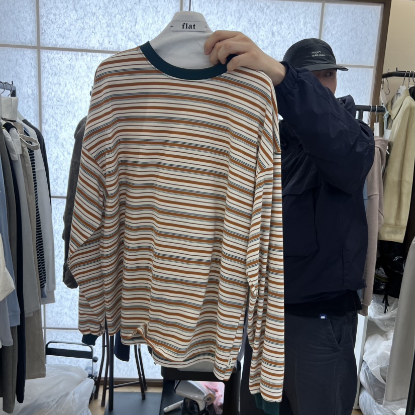 FLAT韓國代購女士新品推薦26春夏職業休閑人氣長袖T恤條紋FLAT長袖T恤圖色1