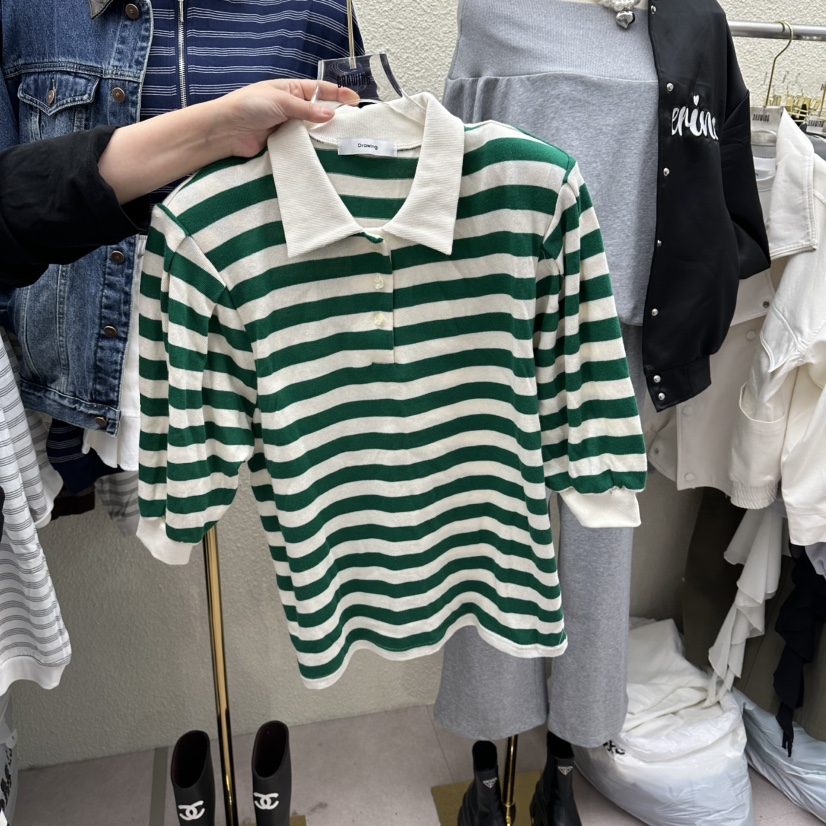 DRAWING韓國東大門直郵女裝新款休閑人氣推薦時尚T恤條紋DRAWINGT恤圖色2