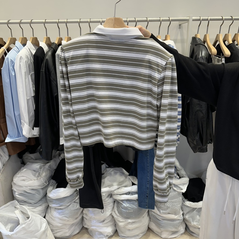 Q C韓國東大門直郵女裝新款休閑推薦人氣時尚長袖T恤條紋Republlc of qc長袖T恤