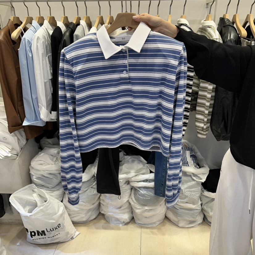 Q C韓國東大門直郵女裝新款休閑推薦人氣時尚長袖T恤條紋Republlc of qc長袖T恤圖色1