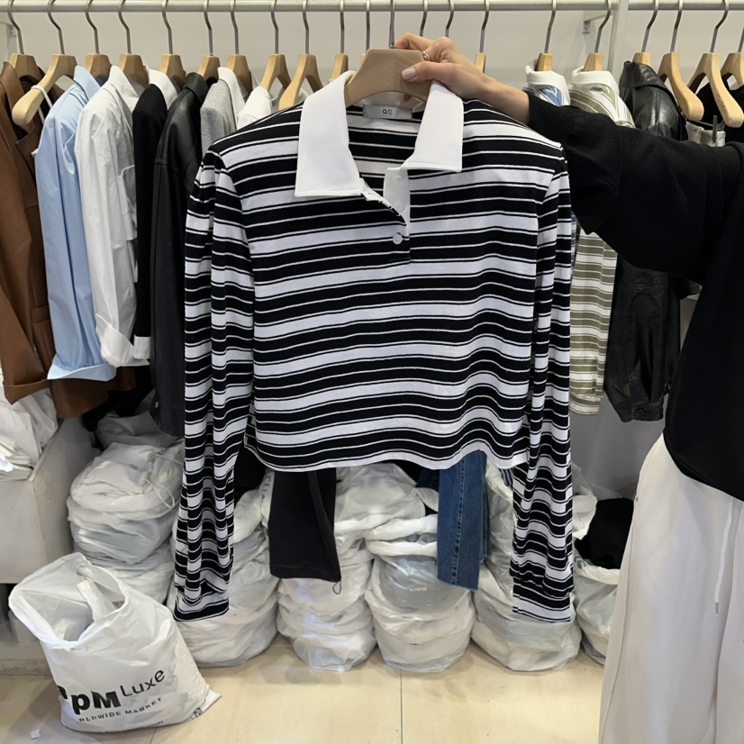 Q C韓國東大門直郵女裝新款休閑推薦人氣時尚長袖T恤條紋Republlc of qc長袖T恤圖色2