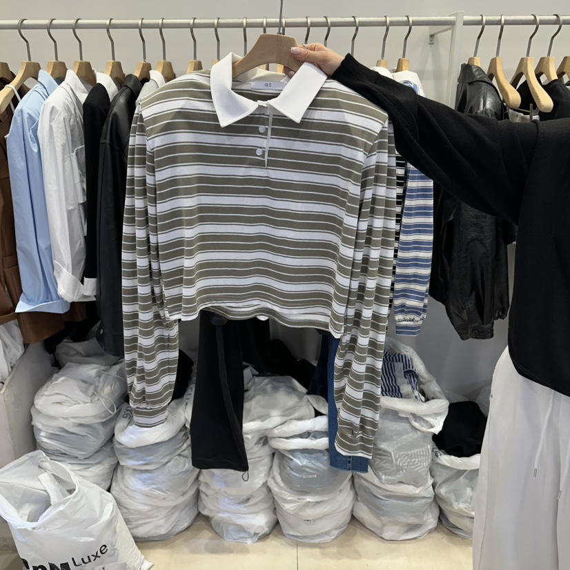 Q C韓國東大門直郵女裝新款休閑推薦人氣時尚長袖T恤條紋Republlc of qc長袖T恤圖色3