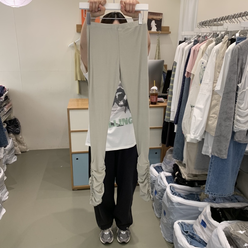 ARE韓國東大門直郵女裝新款時尚打底褲鯊魚褲緊身褲褶皺雙層ARE YOU/ARE打底褲/鯊魚褲