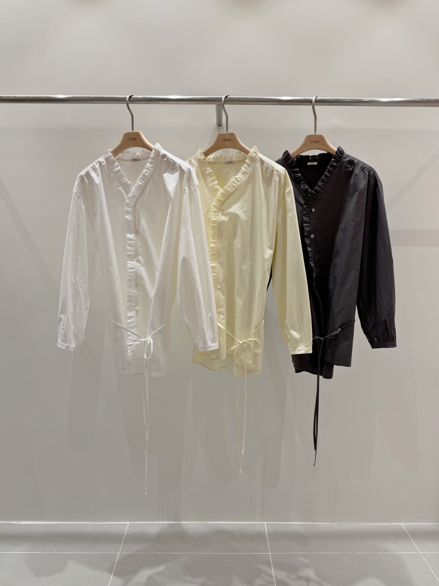 OREE韓國東大門直郵女裝新款時尚熱賣職業襯衫蕾絲衫含腰繩OREE襯衫/蕾絲衫