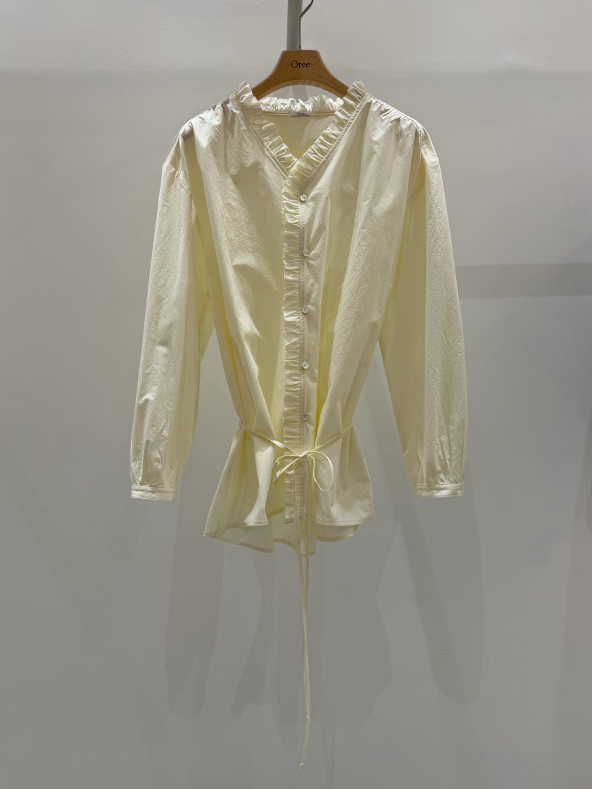 OREE韓國東大門直郵女裝新款時尚熱賣職業襯衫蕾絲衫含腰繩OREE襯衫/蕾絲衫圖色2