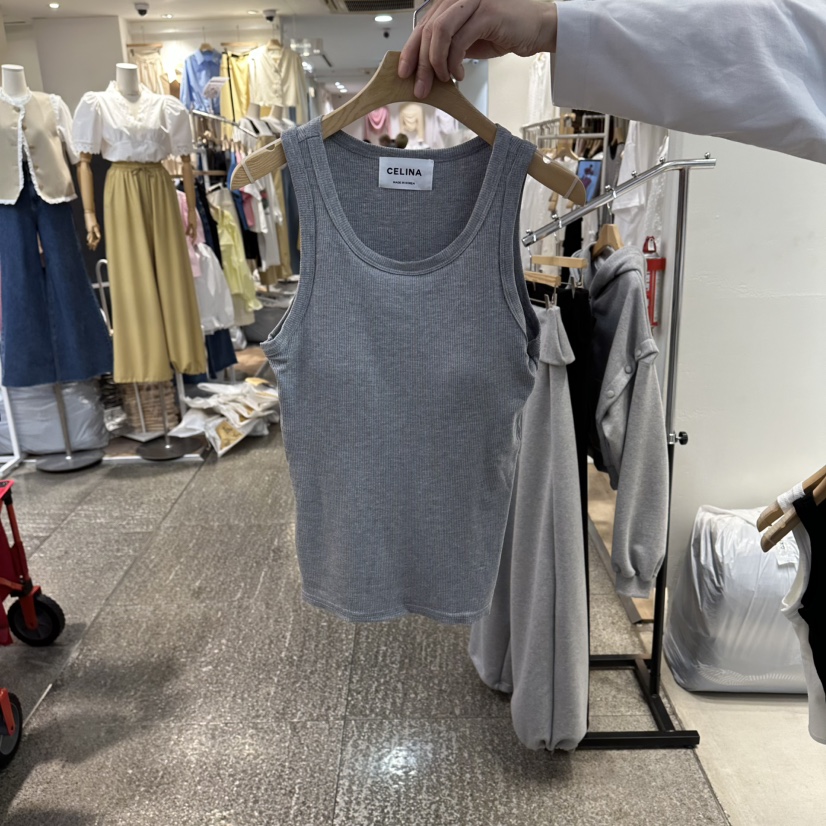CELINA韓國直郵實拍女裝新品休閑26春夏熱賣吊帶背心羅紋CELI_NA吊帶/背心圖色2