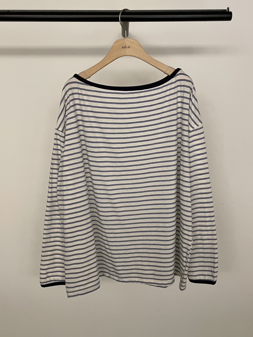 BOLD-A韓國直郵女裝新款熱賣人氣休閑時尚長袖T恤露肩條紋RE BOLD長袖T恤圖色1