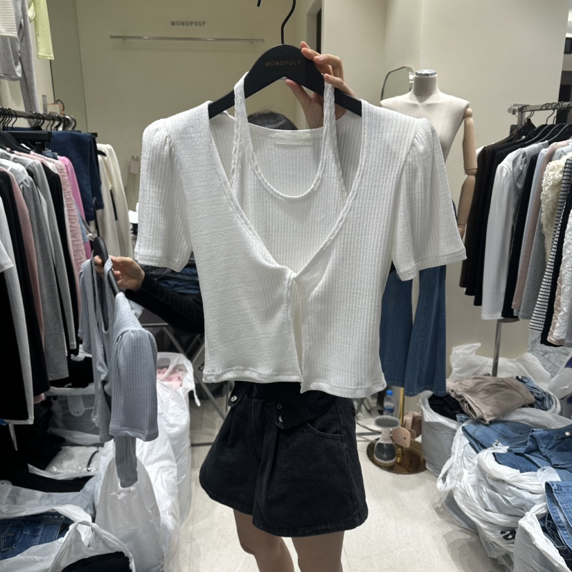 MONOPOLY韓國東大門代購女士新品時尚26春夏休閑T恤假兩件MONO_POLYT恤圖色1