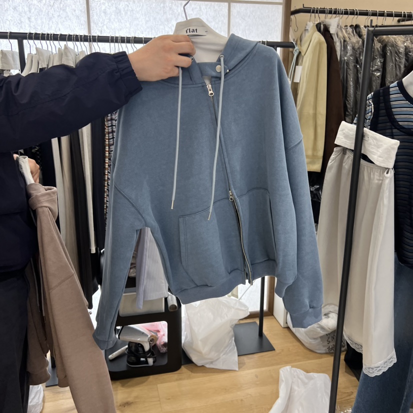 FLAT韓國東大門直郵女裝新款推薦休閑時尚衛衣連帽衫拉鏈FLAT衛衣圖色1