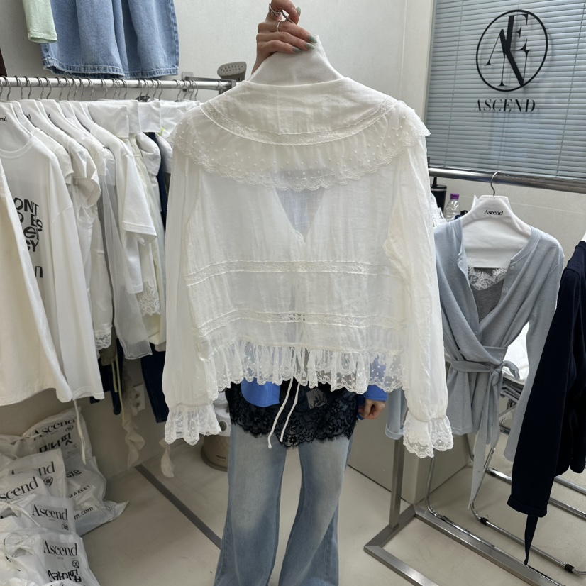 ASCEND韓國代購女士新款人氣時尚職業襯衫蕾絲衫荷葉邊開衫ASCEND襯衫/蕾絲衫