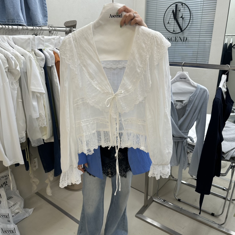 ASCEND韓國代購女士新款人氣時尚職業襯衫蕾絲衫荷葉邊開衫ASCEND襯衫/蕾絲衫圖色2