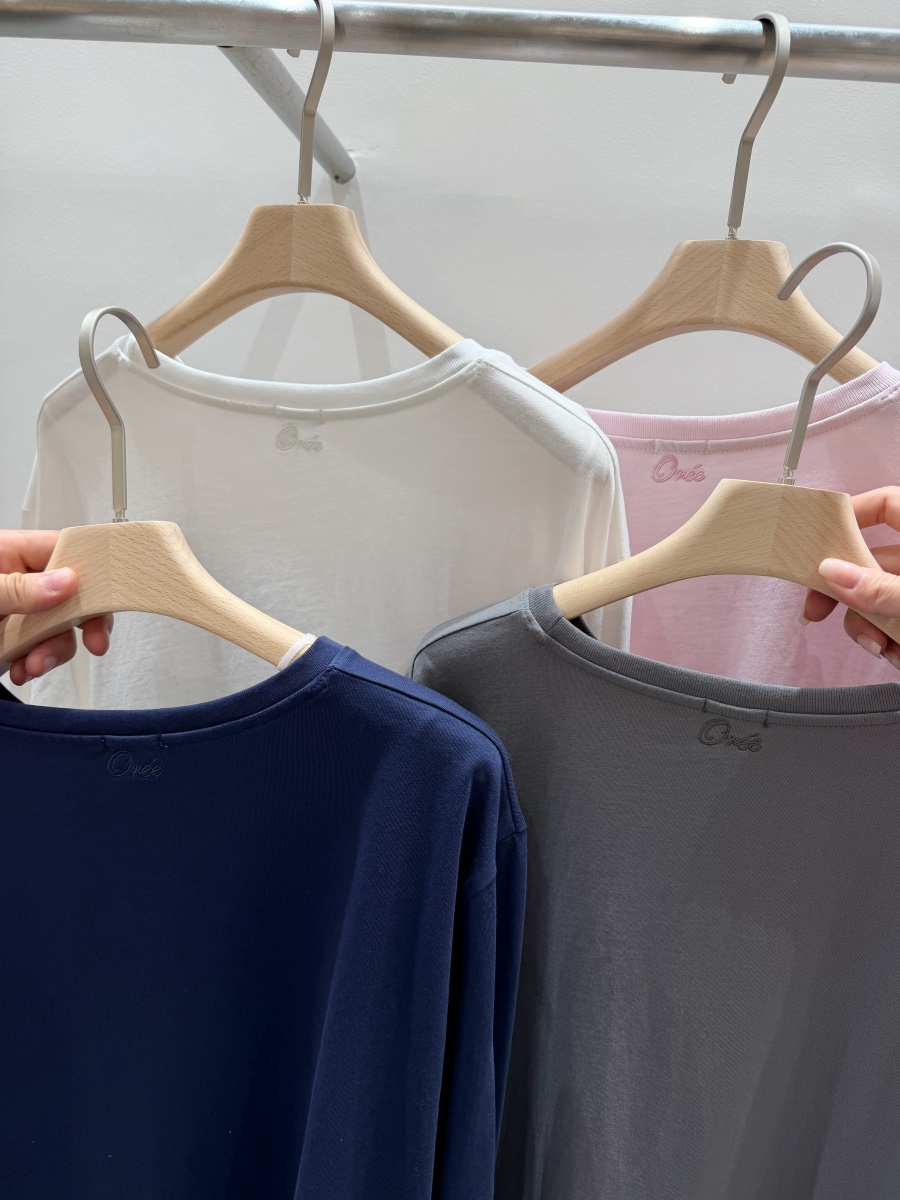 OREE韓國東大門代購女士新款人氣休閑職業26春夏長袖T恤刺繡OREE長袖T恤