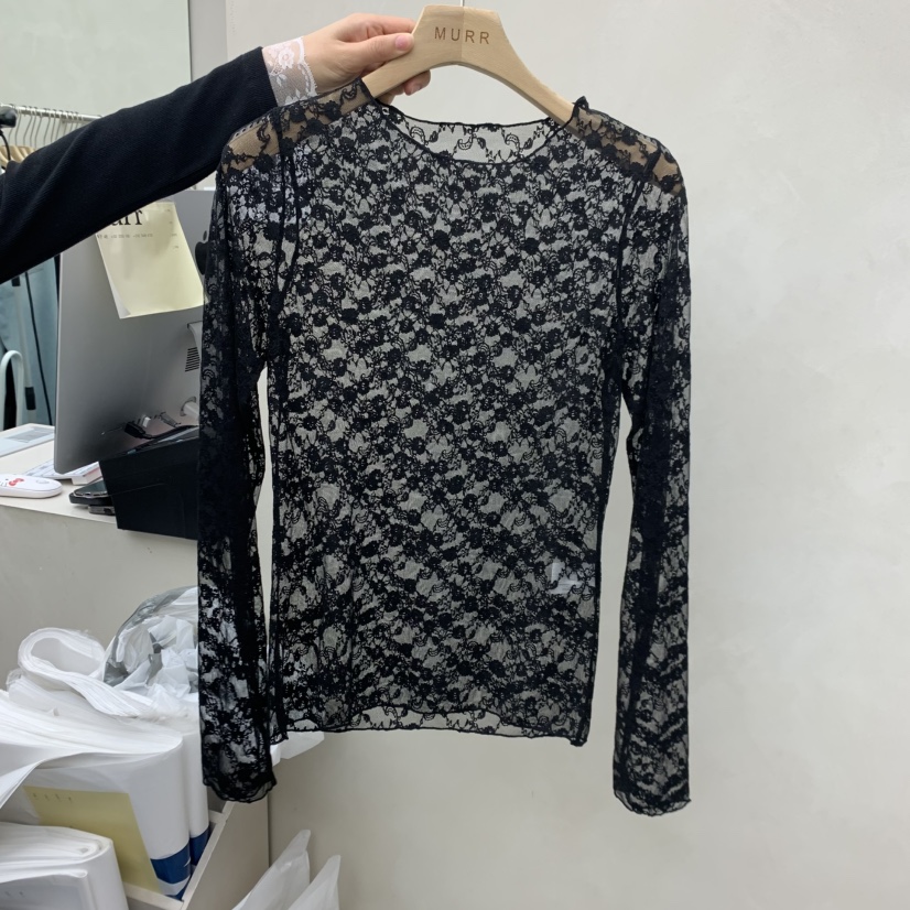 MURR韓國直郵女裝新款時尚26春夏職業熱賣推薦長袖T恤蕾絲MURR長袖T恤圖色1