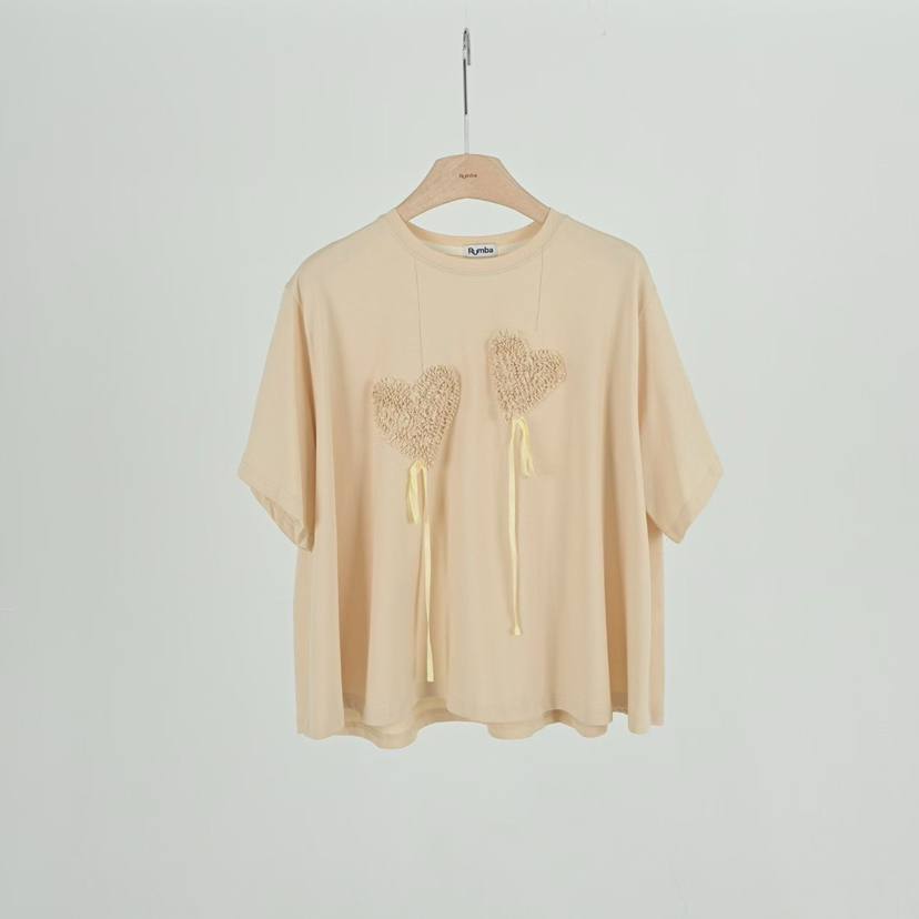 RUMBA韓國直郵實拍女裝新品休閑26春夏人氣時尚熱賣T恤刺繡RUMBAT恤圖色1