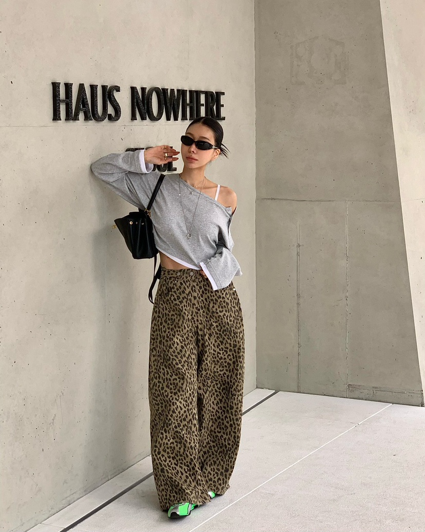 REVE CITE-L韓國東大門代購女裝新款推薦熱賣休閑褲豹紋REVE CITE-L休閑褲