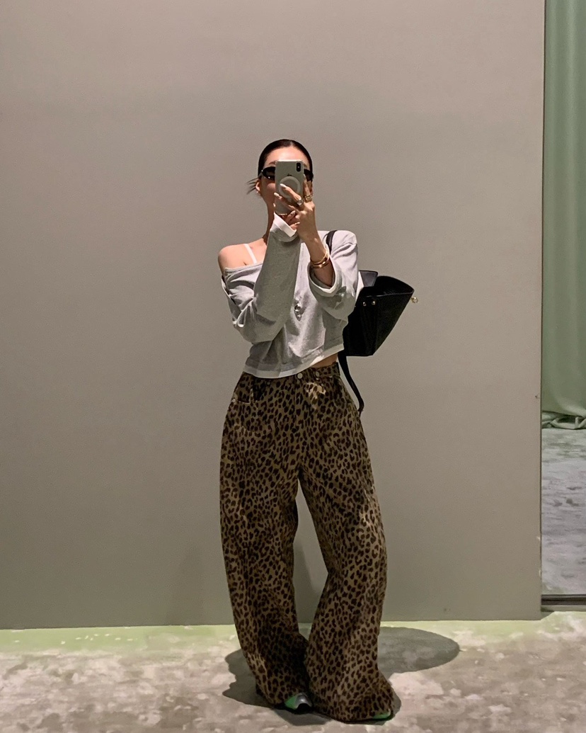 REVE CITE-L韓國東大門代購女裝新款推薦熱賣休閑褲豹紋REVE CITE-L休閑褲