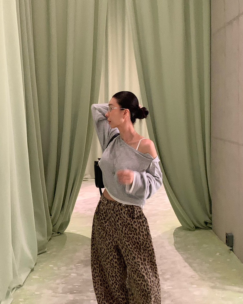 REVE CITE-L韓國東大門代購女裝新款推薦熱賣休閑褲豹紋REVE CITE-L休閑褲