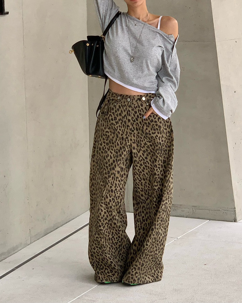 REVE CITE-L韓國東大門代購女裝新款推薦熱賣休閑褲豹紋REVE CITE-L休閑褲