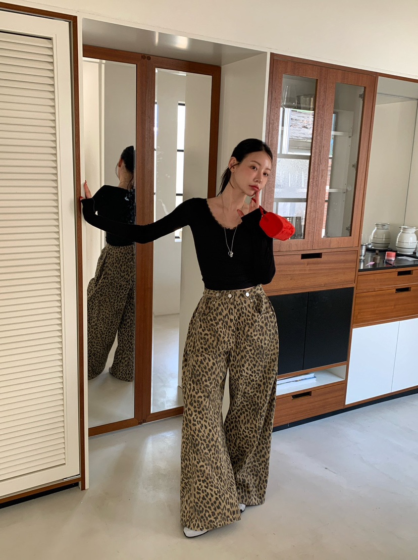 REVE CITE-L韓國東大門代購女裝新款推薦熱賣休閑褲豹紋REVE CITE-L休閑褲