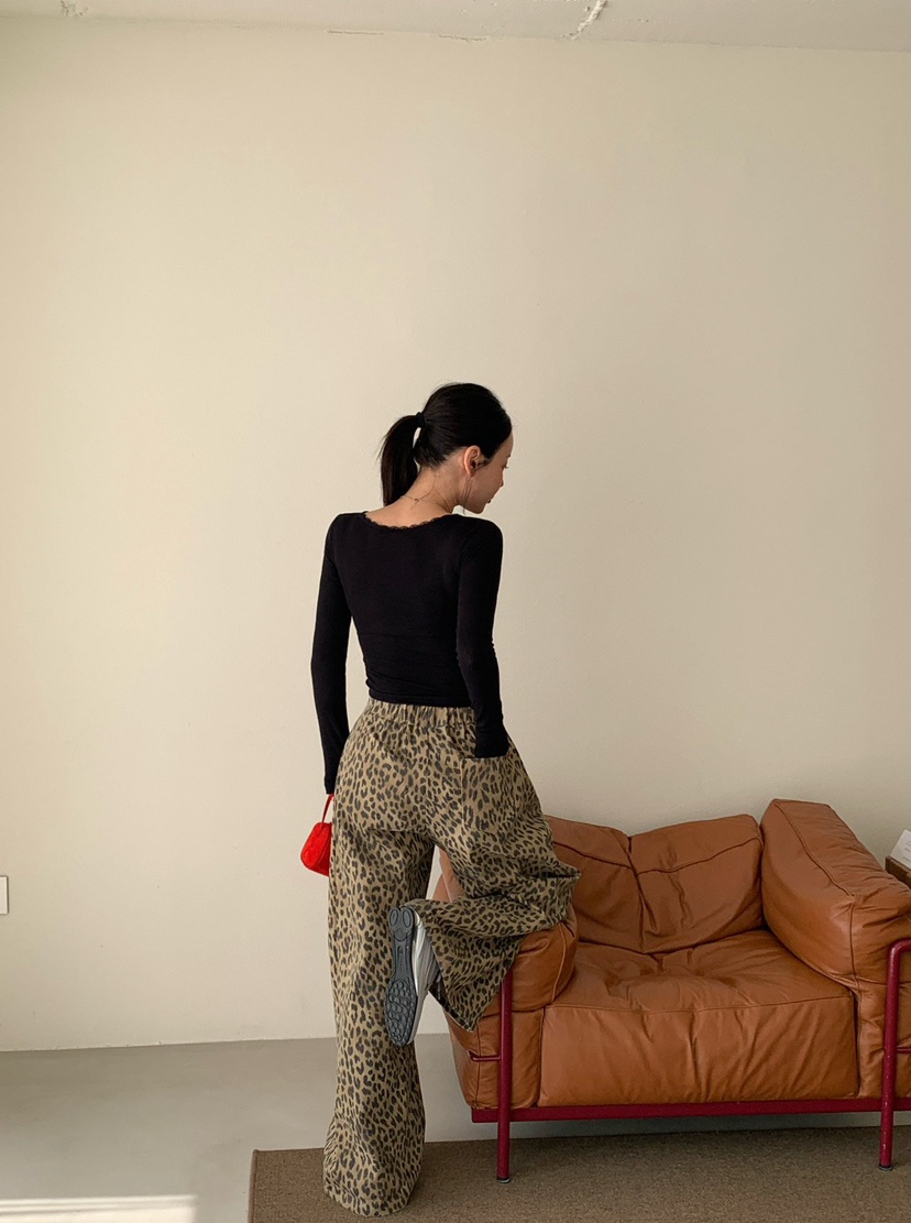 REVE CITE-L韓國東大門代購女裝新款推薦熱賣休閑褲豹紋REVE CITE-L休閑褲